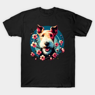 Wire Fox Terrier Joy in Spring with Cherry Blossoms and Flowers T-Shirt